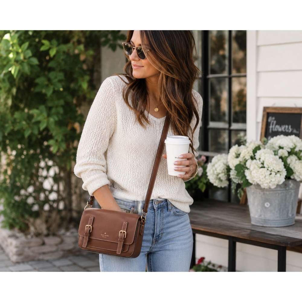 Kate Spade Essex Scout Leather Crossbody Messenger Satchel Brown Buckle Bag